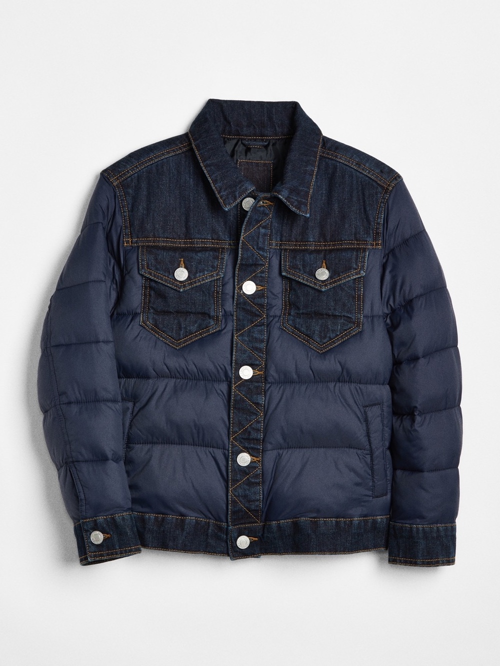 GAP Navy Blue Denim-Detail Quilted Kids Jacket